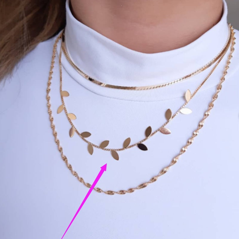 Attractive Leaf Titanium Steel Gold Plating Necklace