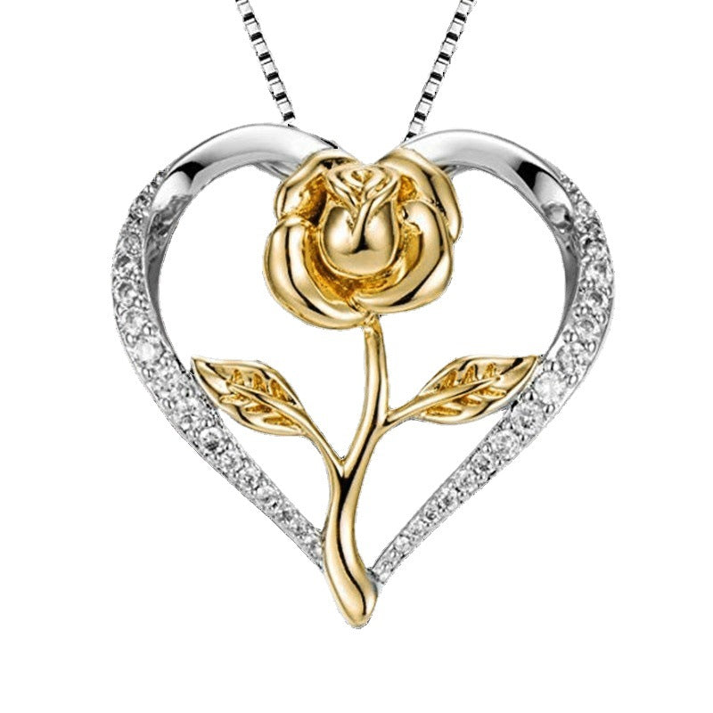 Women's Personalized Fashion Heart-shaped Zircon Rose Sier Diamond Necklace