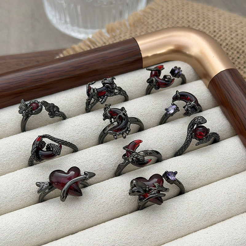 Love Heart Thorns Open Niche Trendy Cool Neutral Twin Index Ring