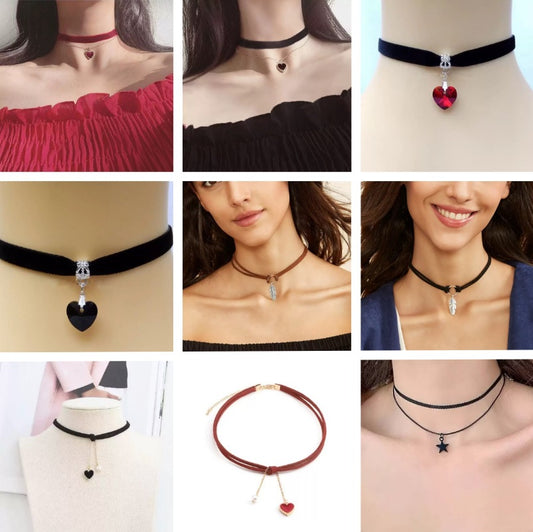 Christmas Red Retro Veet Sweet Personality Heart Clavicle Collar
