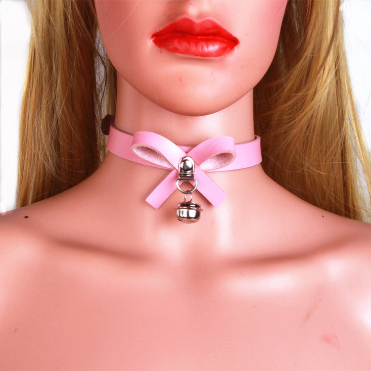 Personality Punk Leather Bow Bell Fashion Simple Street Collar