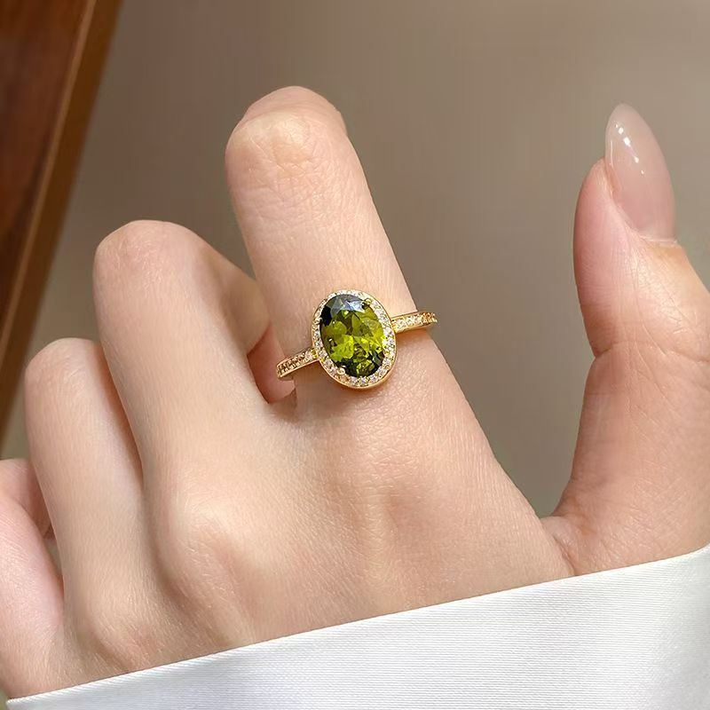 Oval Crystal Open Special Interest Light Luxury High-grade Index Ring