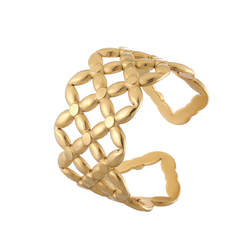 Mesh Woven Titanium Steel Retro High-grade Trendy Cool Ring