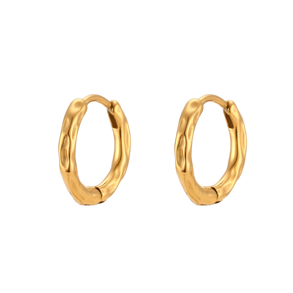 Light Luxury Ear Clip Hoop Stainless Steel Irregular Moon Surface Earrings