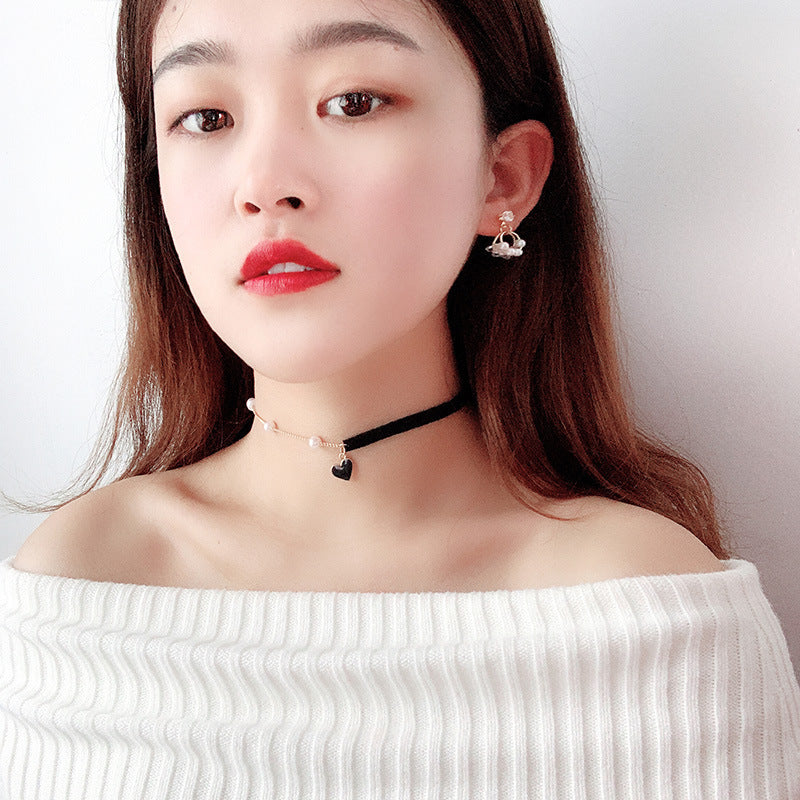 Korean Style Pearl Red Clavicle Chain Neck Strap Collar