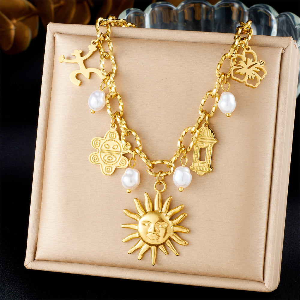 Women's Sun Cross Stainless Steel Fashion Personality Design Necklace