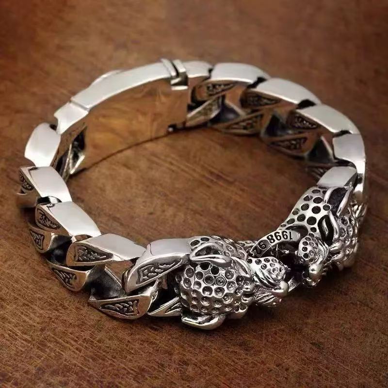 Men's Double Leopard Domineering Personalized Hand-woven Distressed Hip Hop Bracelets