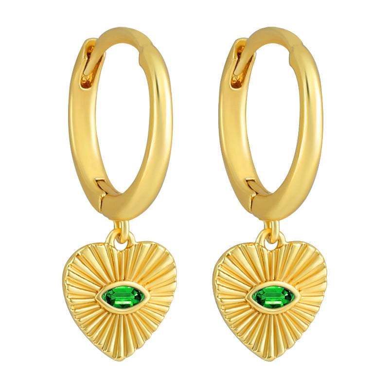 Women's Needle Retro Heart-shaped Ear Clip Green Devil's Eye For Niche Earrings