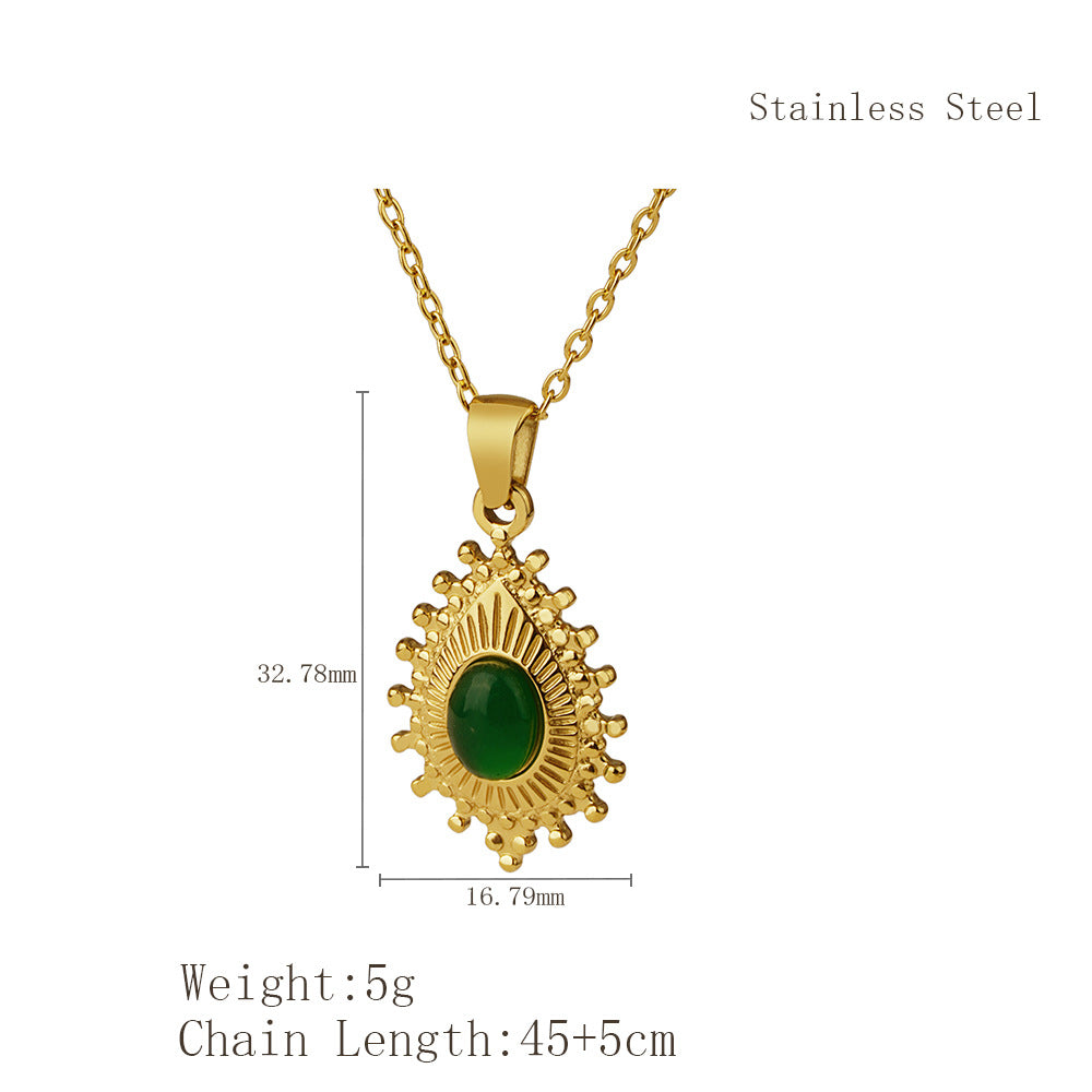 Women's Retro Emerald Oval Personalized Stainless Steel Necklaces