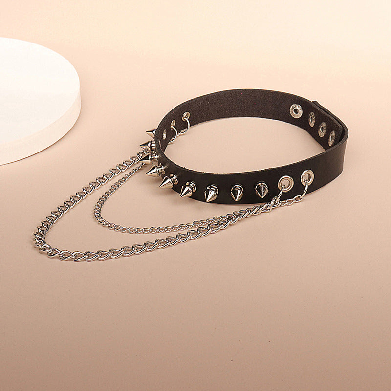 Punk Rock Gothic Rivet Pointed Nail Leather Personality Metal Chain Collar