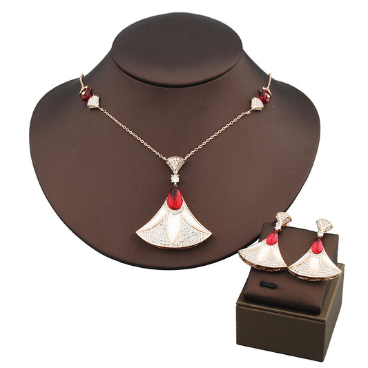 Fan-shaped Skirt Eardrops Lady Temperament Wedding Decoration Gold Female Clavicle Jewelry Set