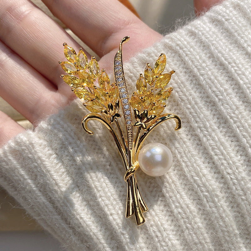 Gold-plated Micro Inlaid Zircon Golden Ears Of Brooches