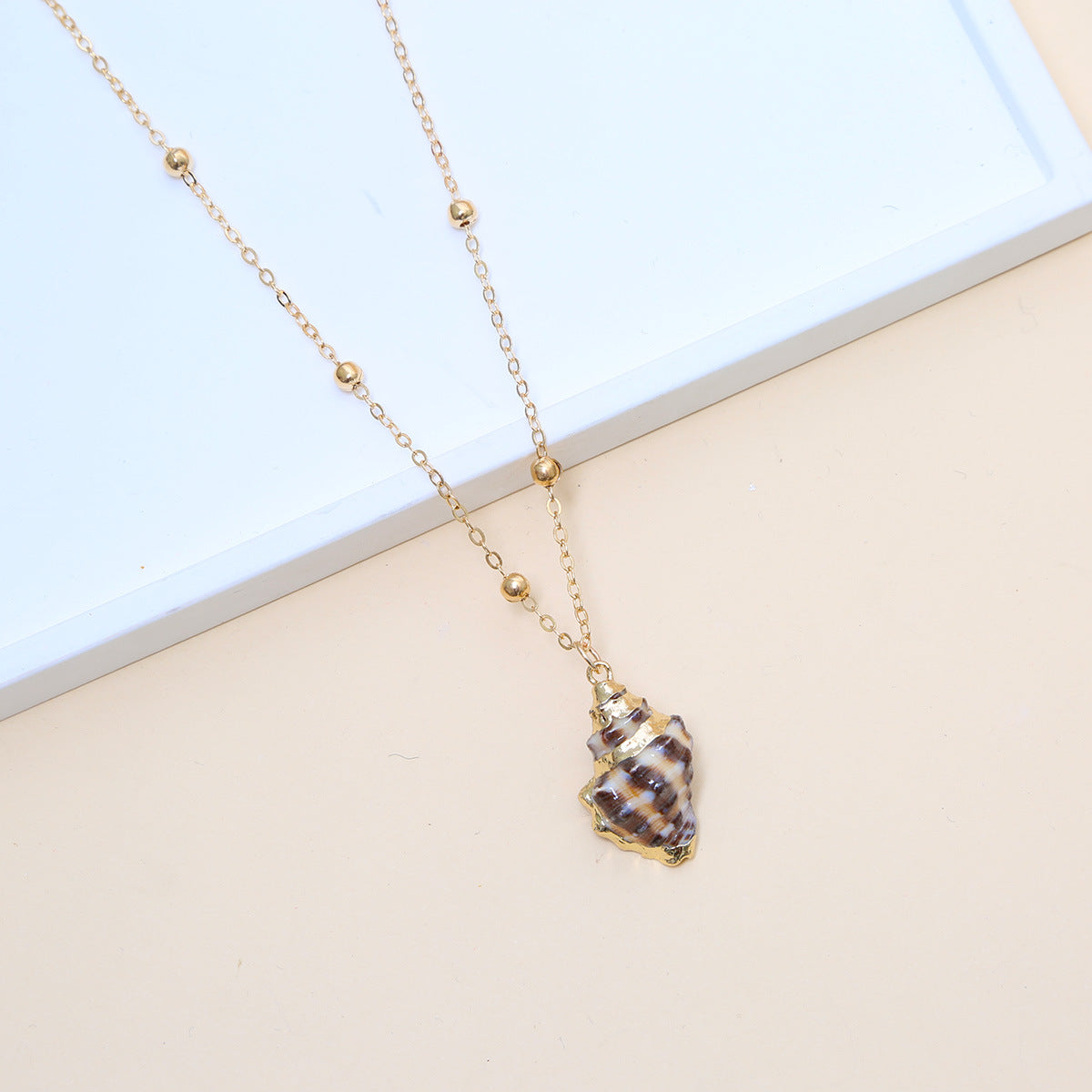 Ball Bead Chain Natural Shell Electroplated Necklace