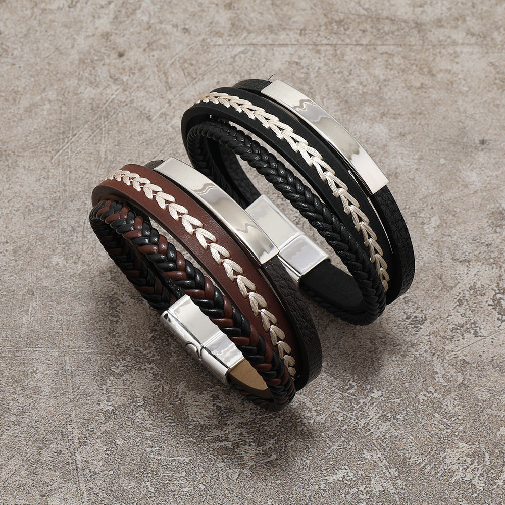 Personalized Leather Titanium Steel Alloy Magnetic Buckle Simple Bracelet
