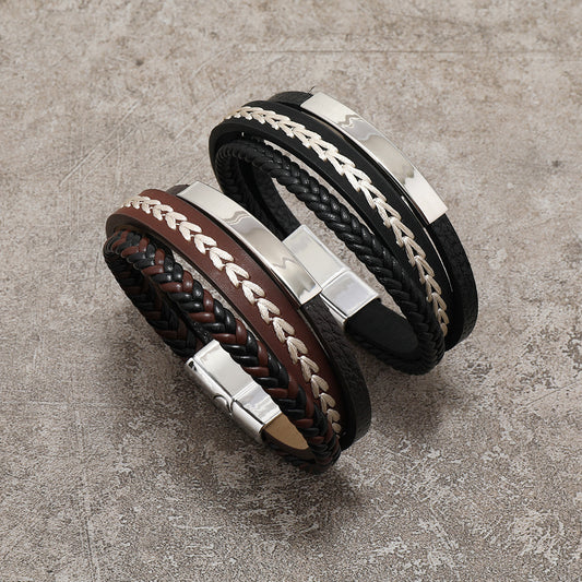 Personalized Leather Titanium Steel Alloy Magnetic Buckle Simple Bracelet