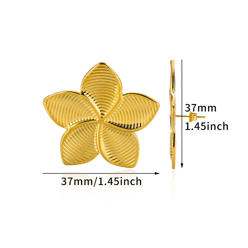 Exaggerated Stainless Steel Golden Flower Female Petal Rings