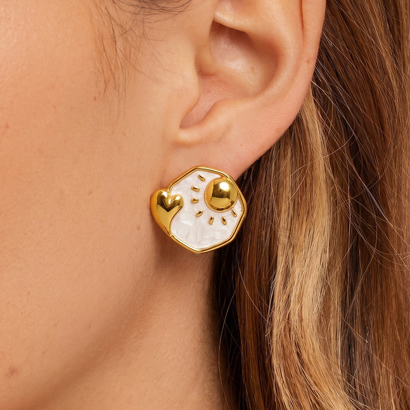 Women's Sweet Drip Glazed Flower Love Daily Versatile Gentle Stainless Earrings