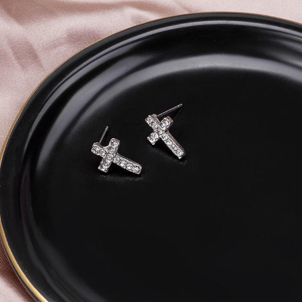 Fashion Cross Diamond Sweet Small Full Earrings