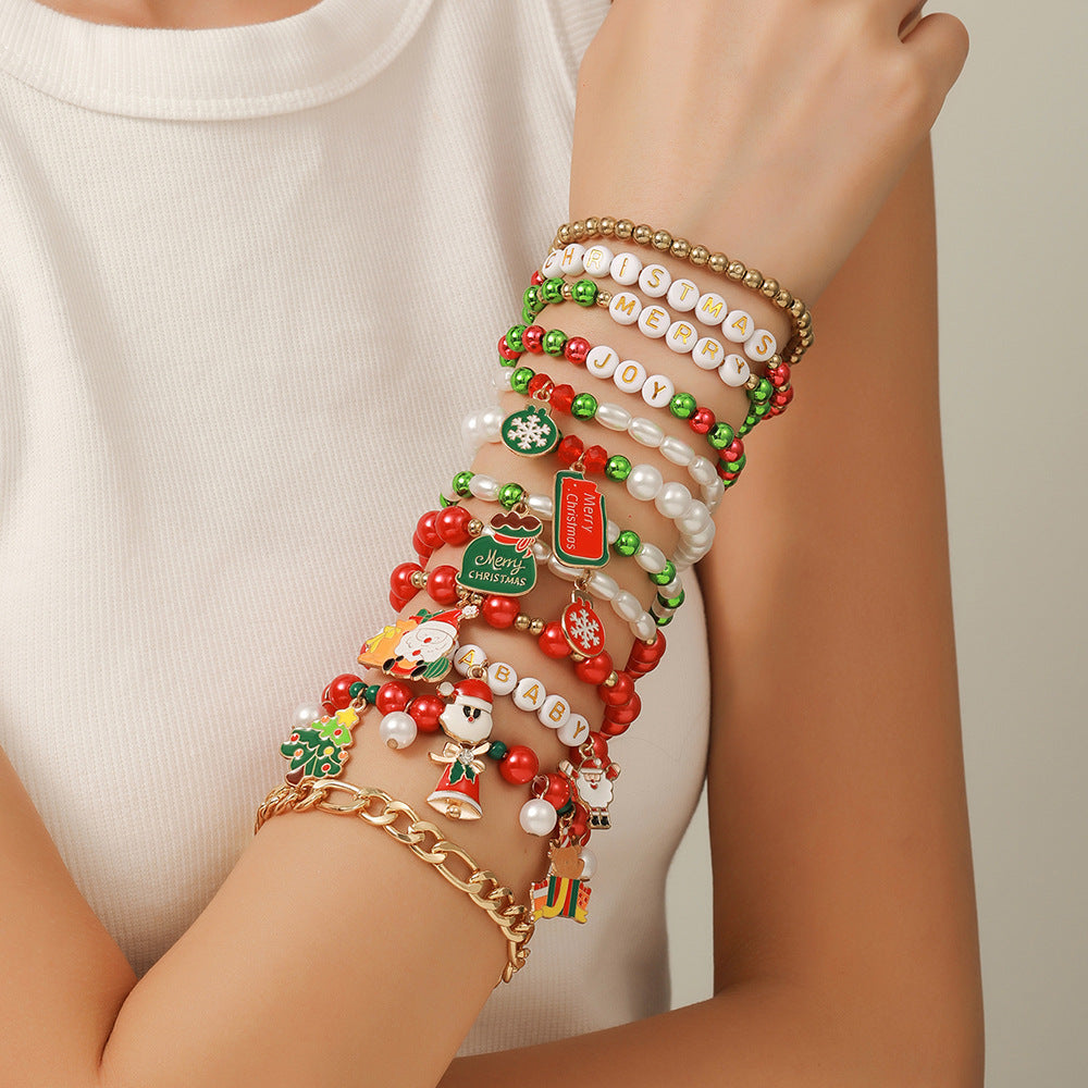 Christmas Pearl Mixed Snowman Tree Suit Bracelets