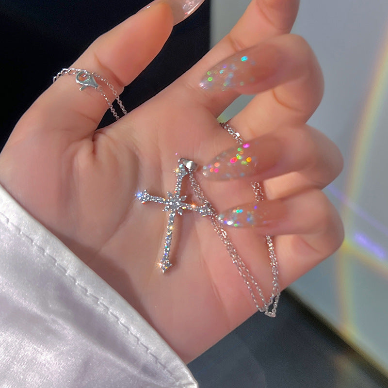 Creative Inlaid Rhinestone Cross With Diamond Fashion Jewelry Set