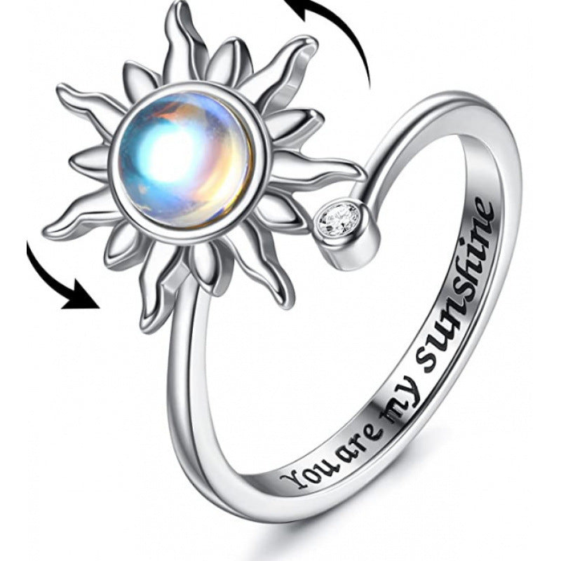 Women's Lettering Adjustable Anxiety Relief Open Decompression Zircon Ring