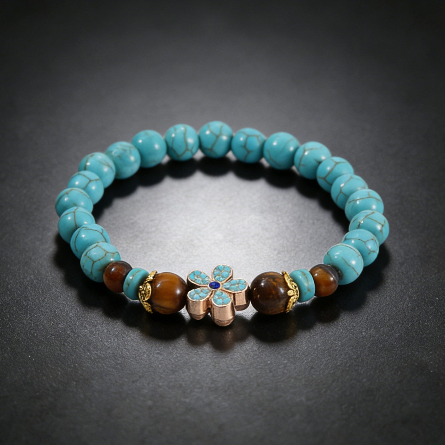 Turquoise Cross Natural Stone Beaded Vintage Bracelet