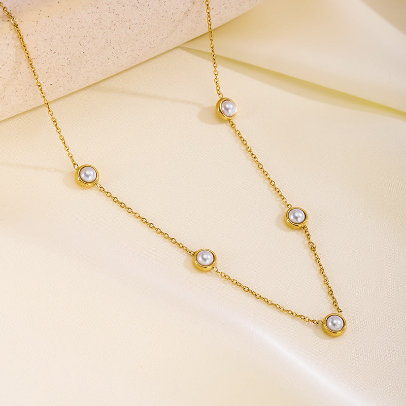 Women's Fresh White Pearl Clavicle Chain Round Of Bracelets