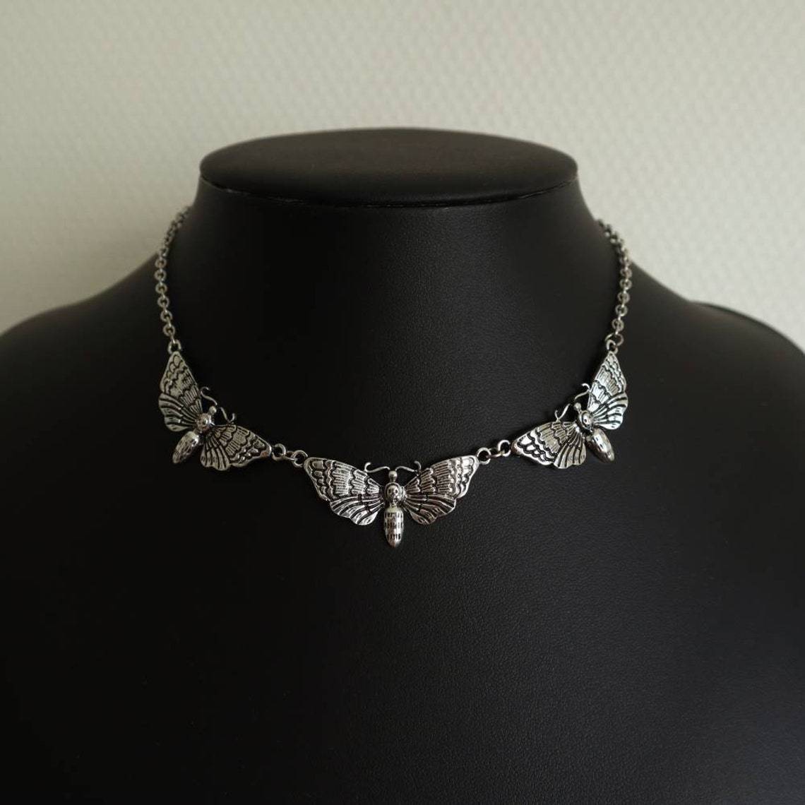 New Comfortable Gothic Moth Butterfly Choke Necklace
