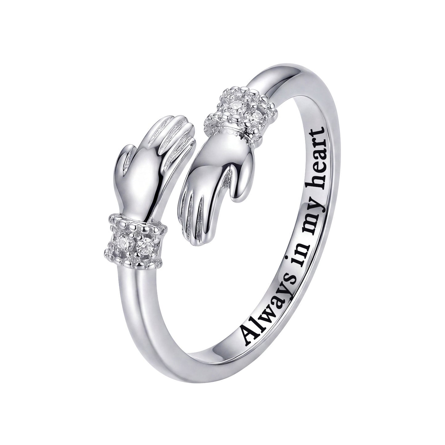 Women's Love Hug Hands Lettering Opening Adjustable Warm Heart Rings