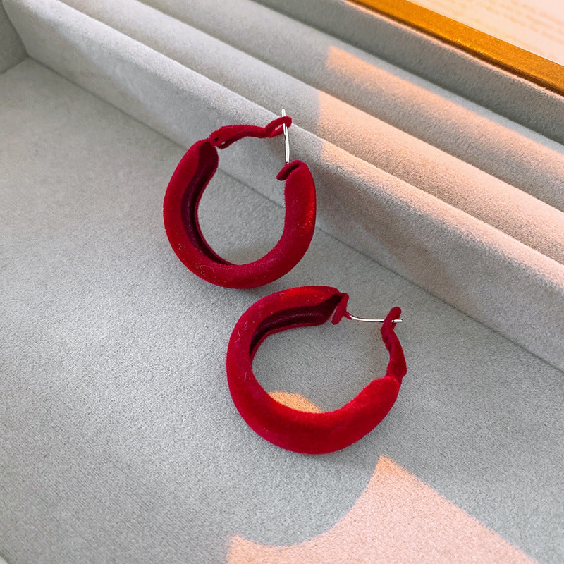 Women's Sier Needle Red Geometric Ear Korean Earrings