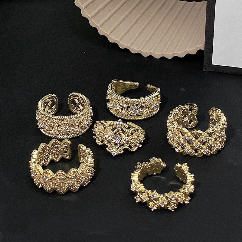 Style Brushed Open Lace Hollowed Fashion Rings