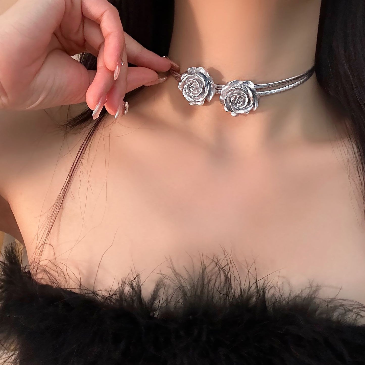 Flower Female Light Luxury Minority High Collar