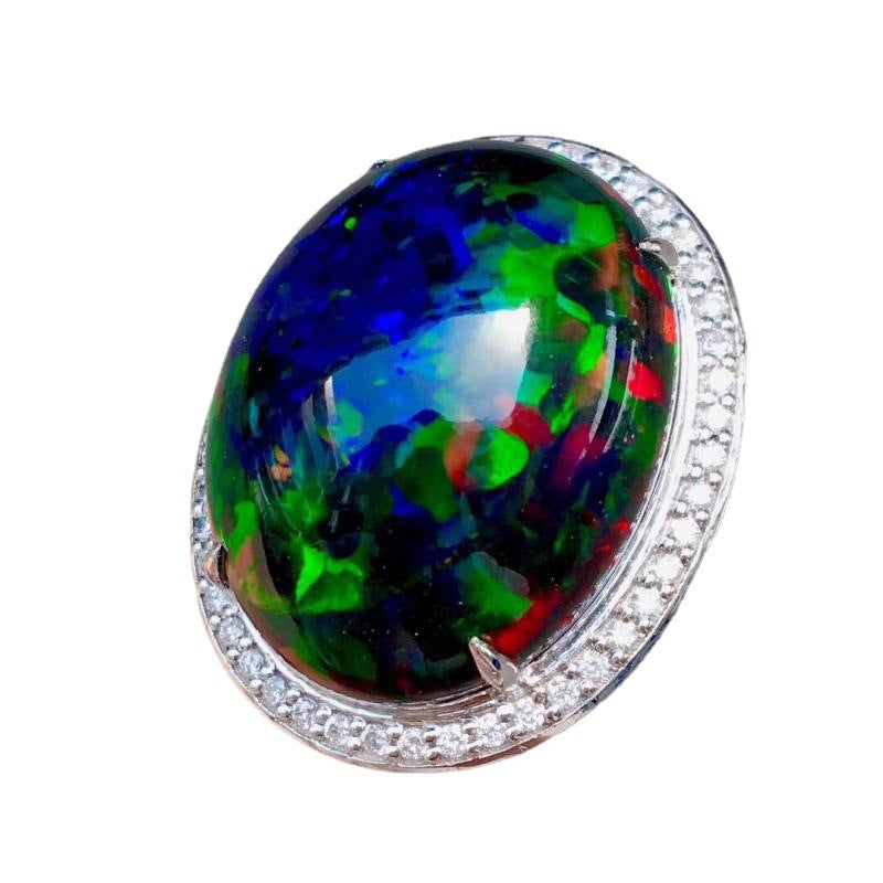 Imitation Natural Large Colorful Opal Fashion Light Banquet Ring