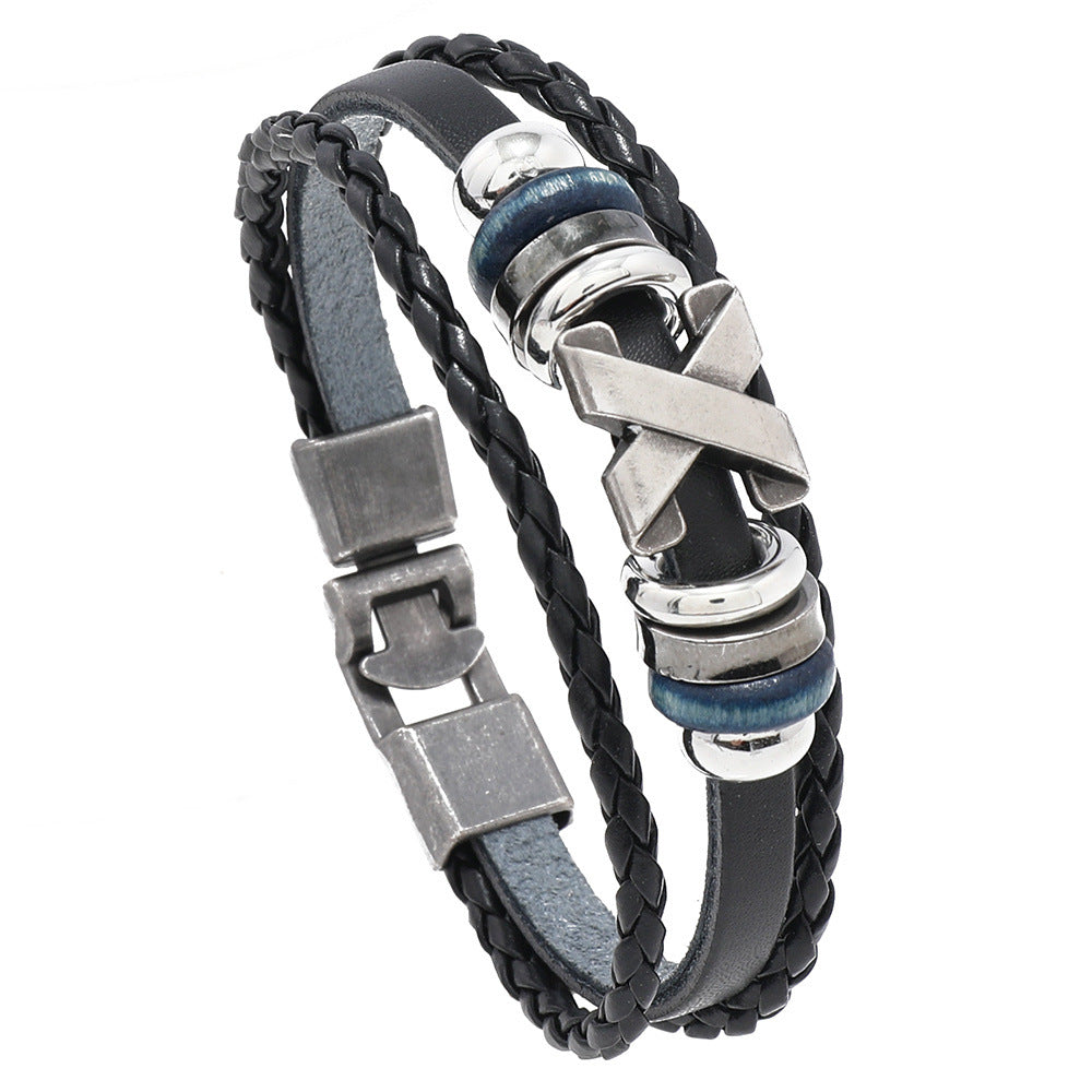 Men's Trendy X-shaped Accessories Beaded Retro Simple Pair Of Bracelets