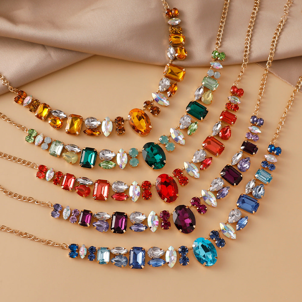 Women's Full Diamond Colorful Gem Fashion Banquet Super Necklaces