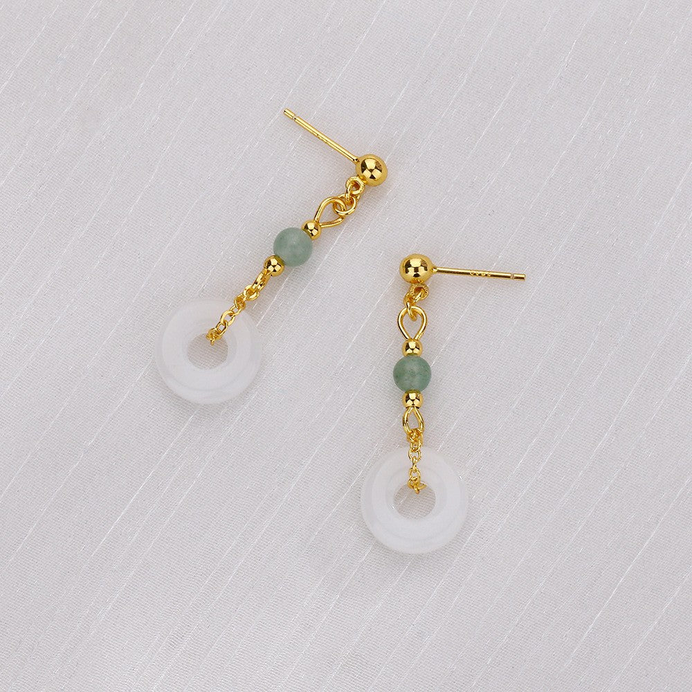 Chalcedony Ethnic Style Long National Fashion Ancient Jasper Round Earrings