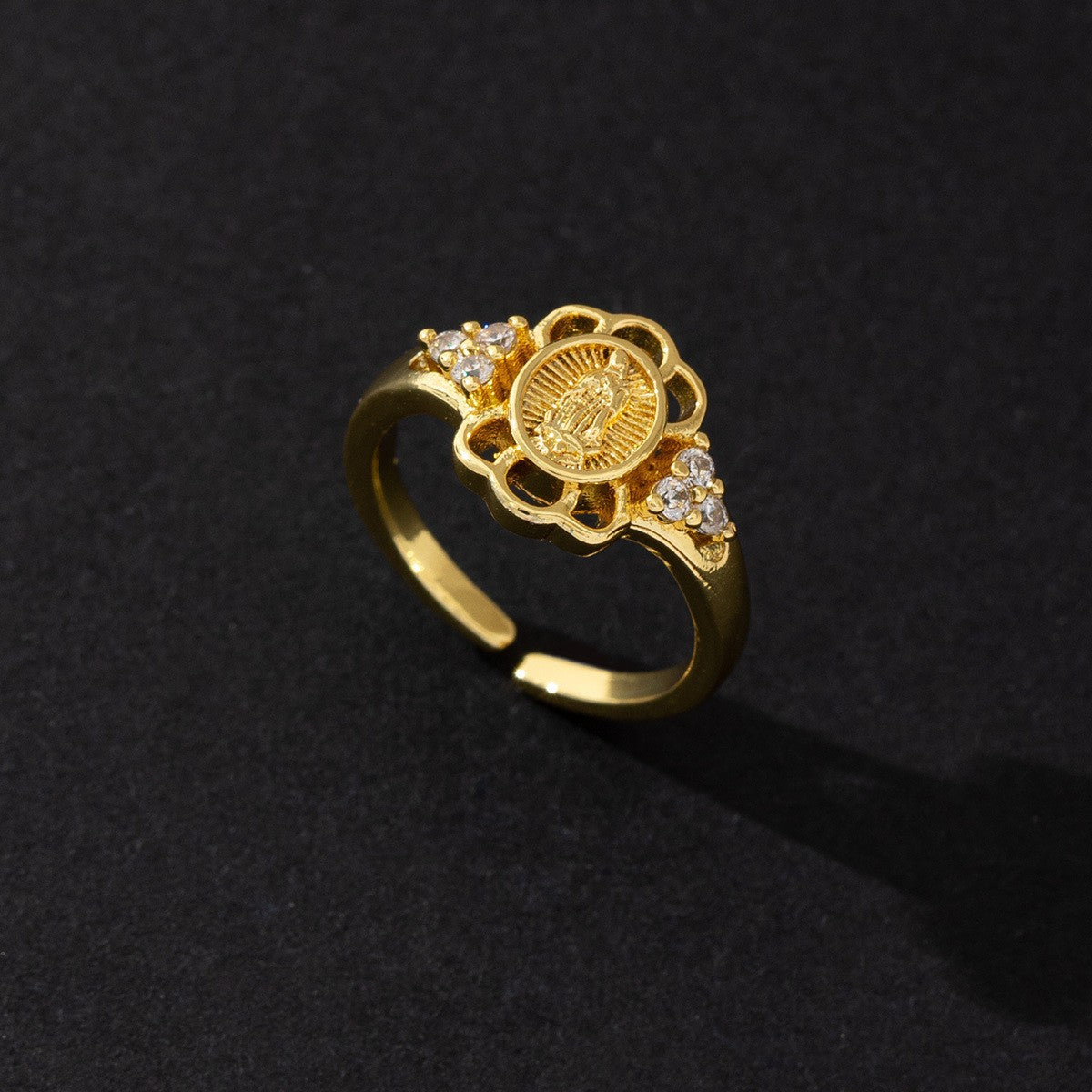 Women's Copper Zircon Electroplated Real Gold Open Index Ring