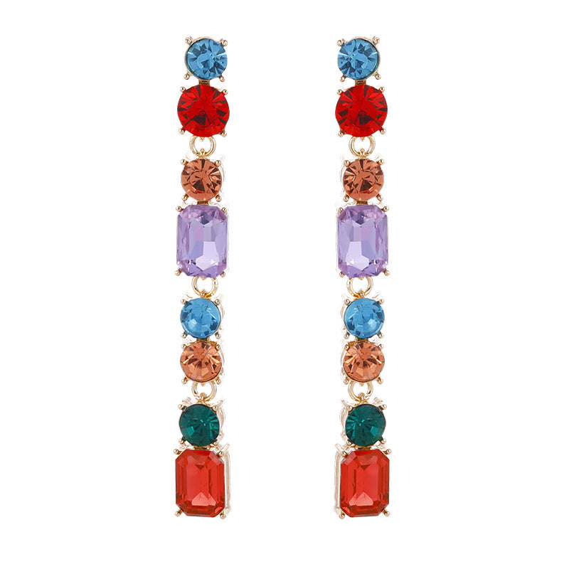Long Fringe Geometric Crystal Versatile Personality Fashion Earrings