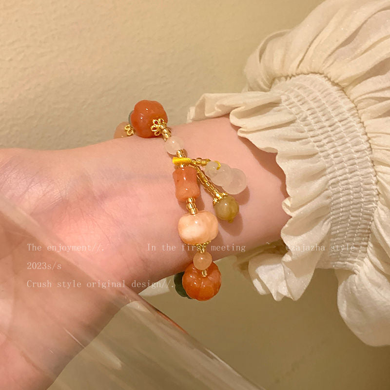 Women's Pumpkin Jade Braided Rope Retro Style Bracelets