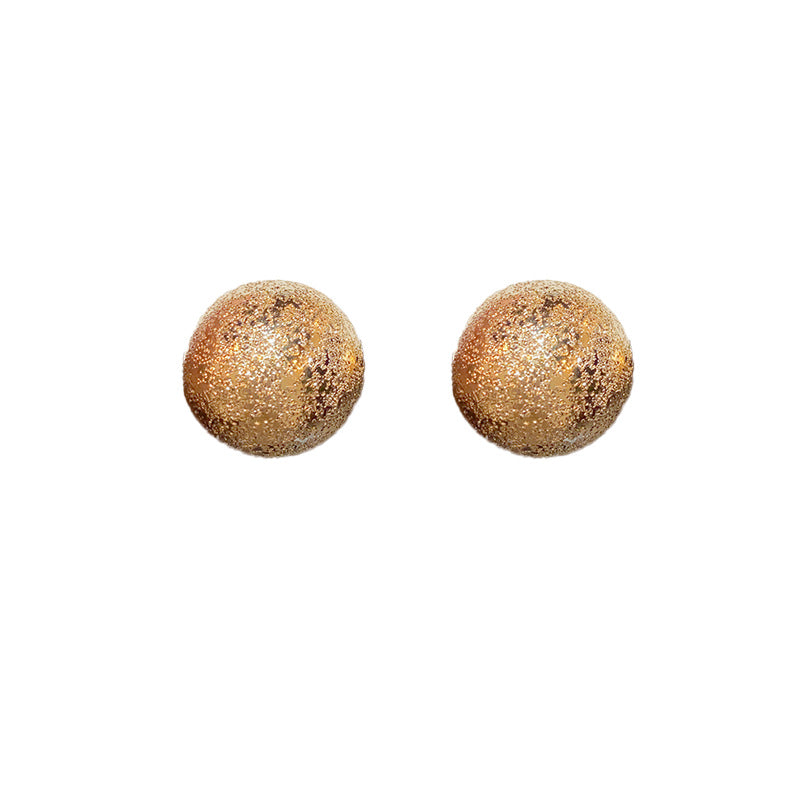 Sier Needle Metal Frosted Ball Unique Simple Temperament High Earrings