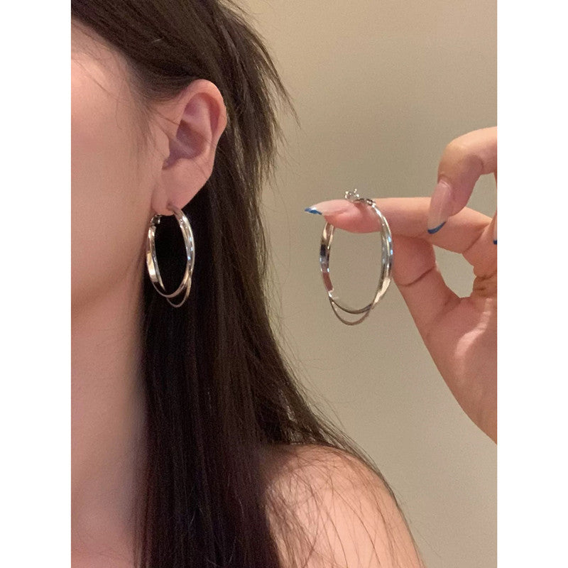 Women's Metal Double Layer Hoop Light Luxury High-grade Temperament Big Ear Earrings