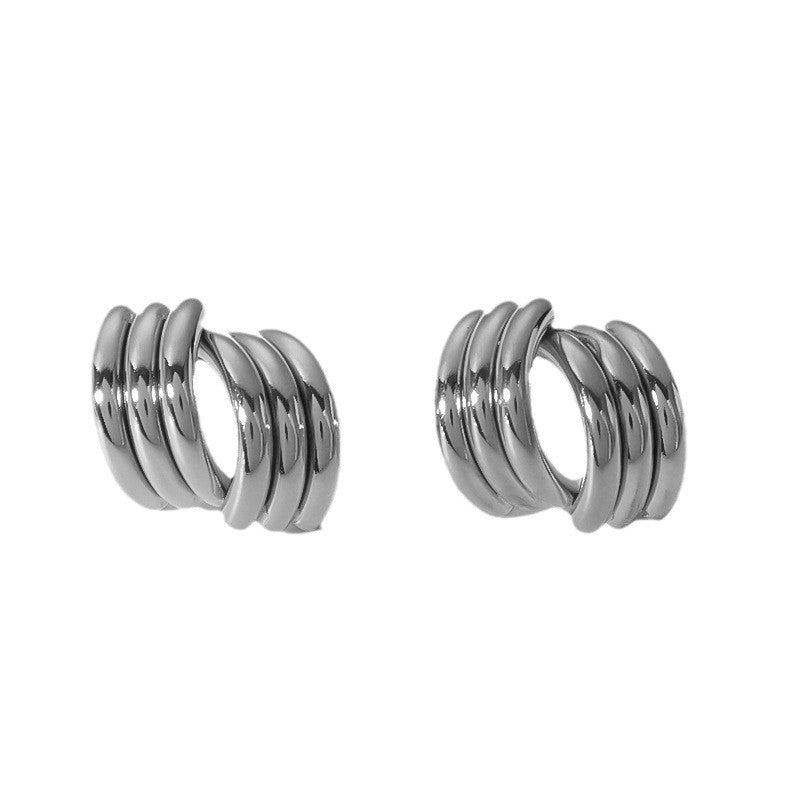 Design Three-line Staggered Female Titanium Steel Earrings