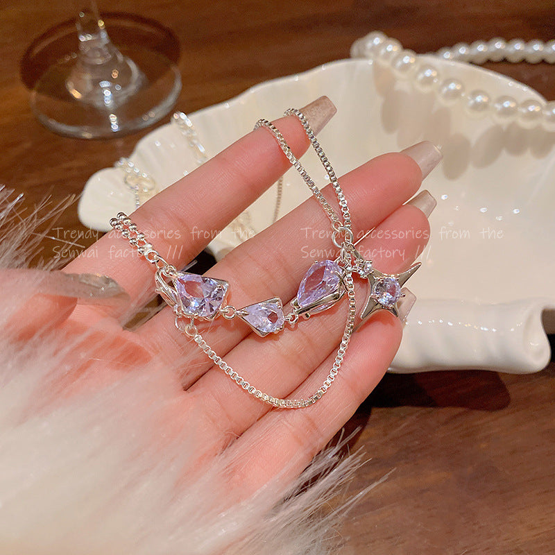 Super Flash Zircon Female Light Luxury Minority Design Sense Clavicle Necklaces