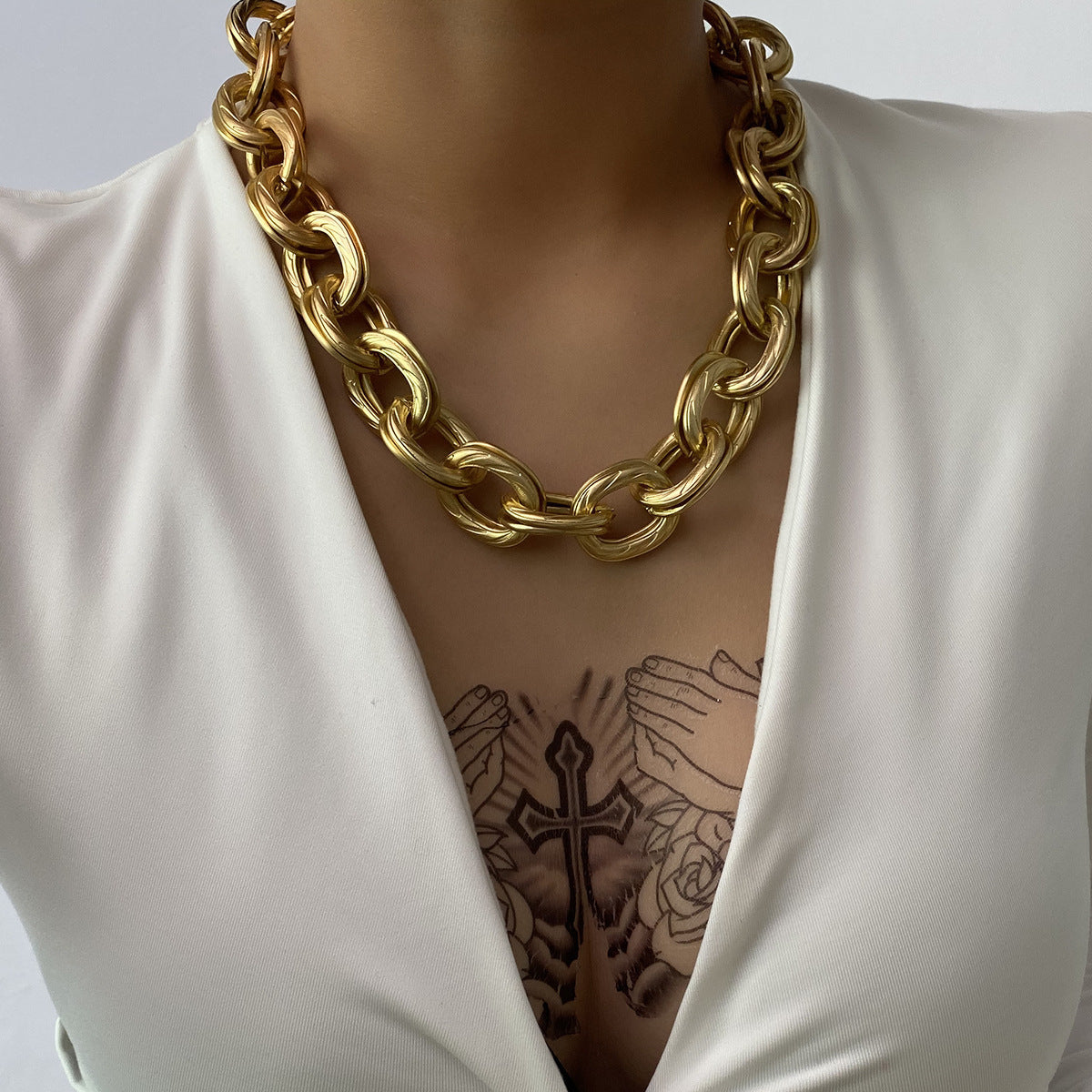 Hop Style Punk Rock Thick Chain Exaggerated Hemp Surface Metal Necklaces