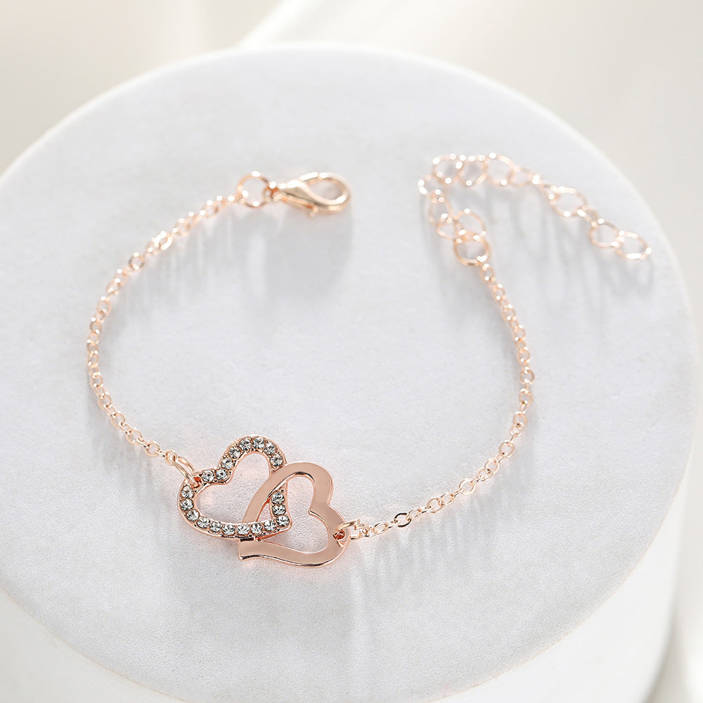 Simple Double Heart Affordable Luxury Style Temperament Bride Spot Drill Bracelets