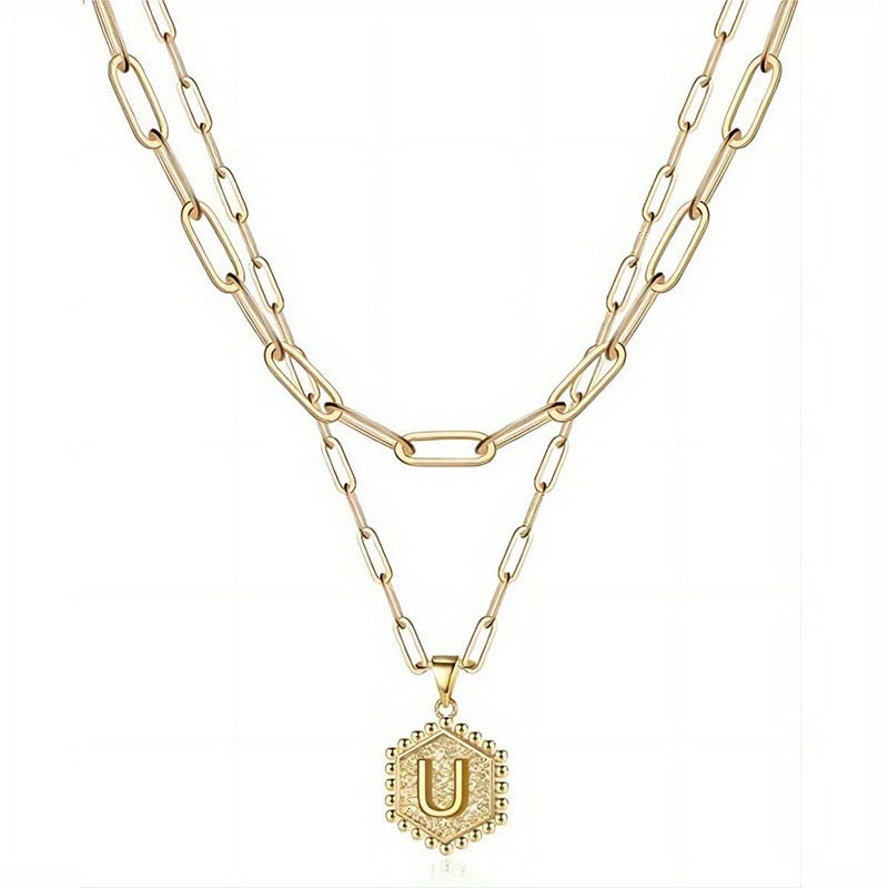 Gold Color Plated Letter Female English Necklace