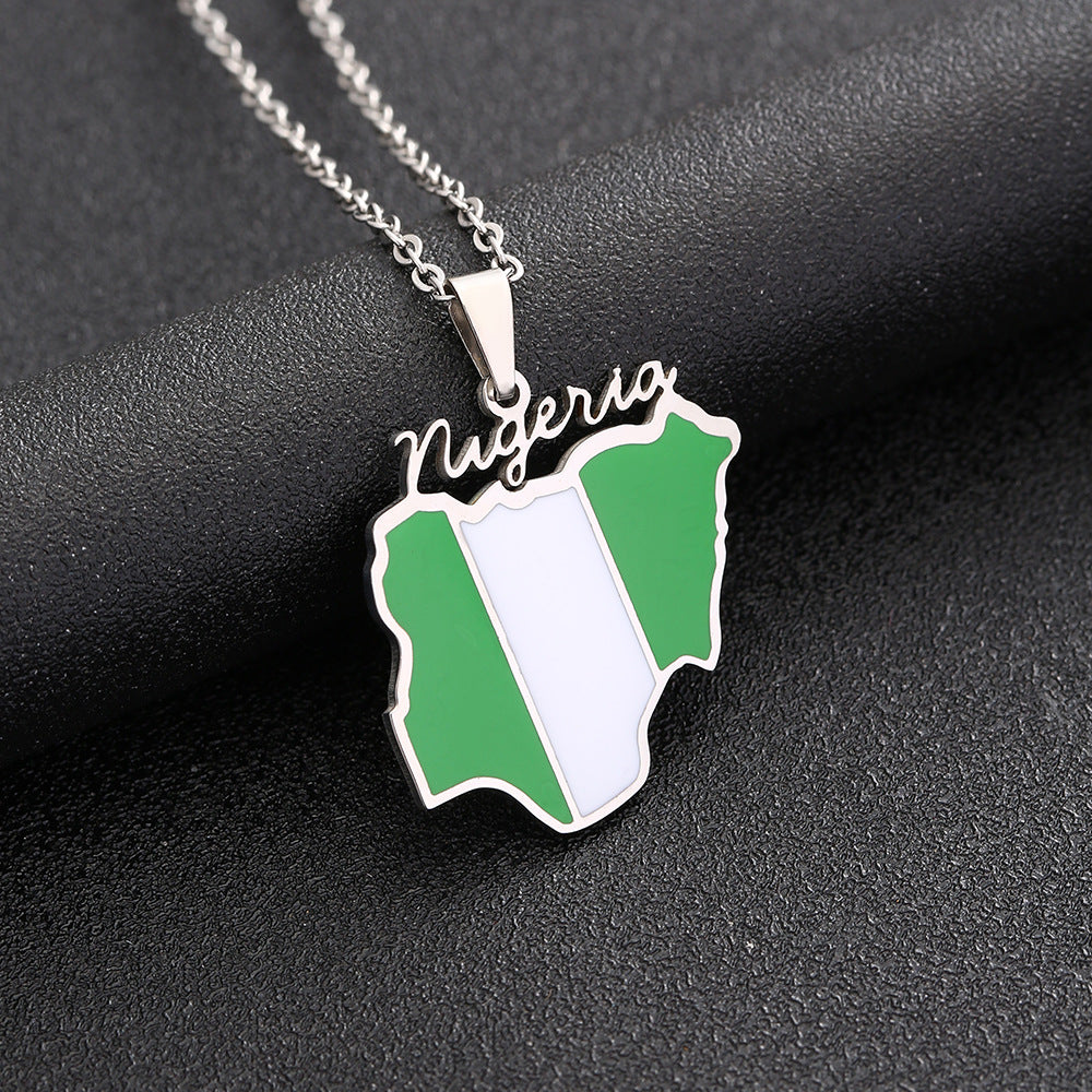 Women's & Men's Map Stainless Steel Titanium Drop Oil Necklaces