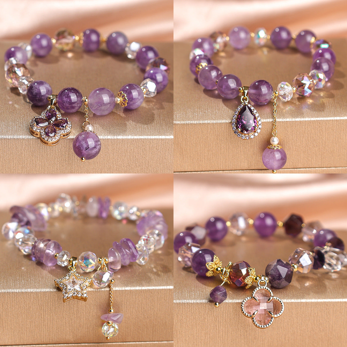 Women's Natural Amethyst Beaded For Mild Luxury Retro Bracelet