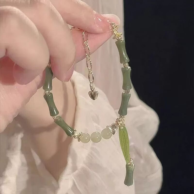 Chinese Style Bamboo Beaded Female Retro Minority Design Leaf High Bracelets