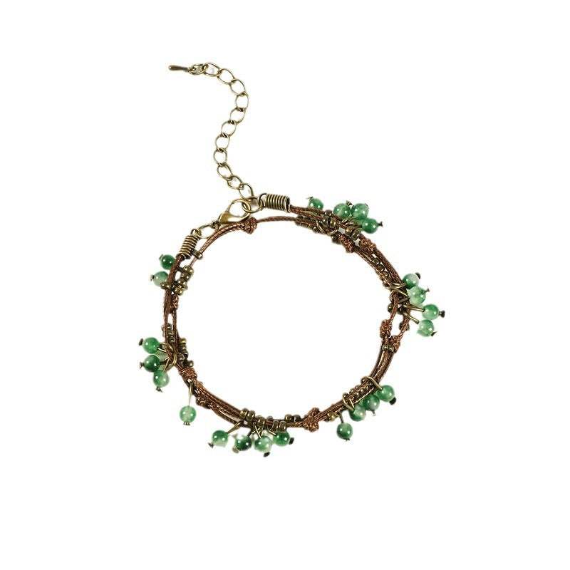Braided Rope Retro Mori Style Cherry Female Artistic Ethnic Bracelet